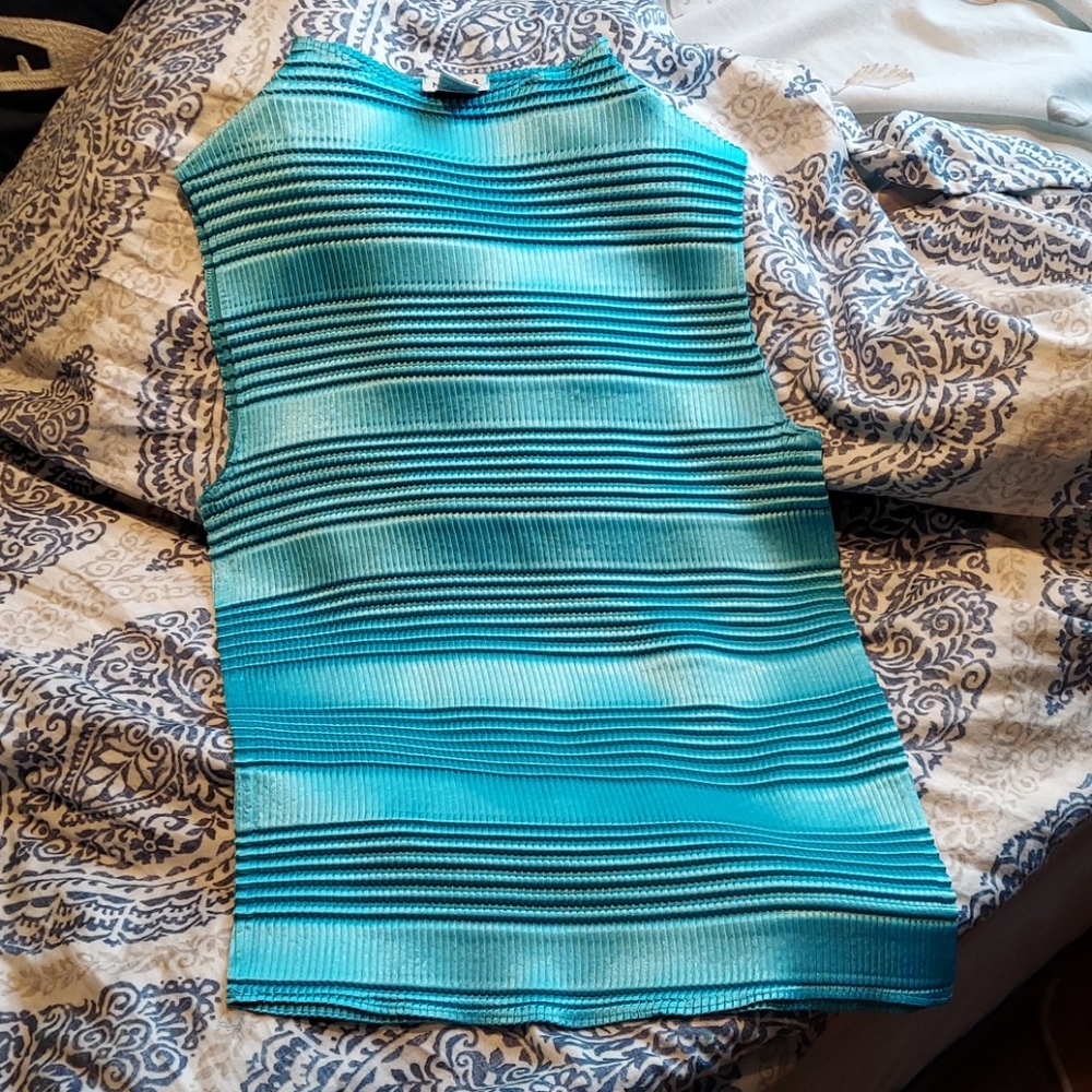 Shimmery aqua ribbed sleeveless tunic